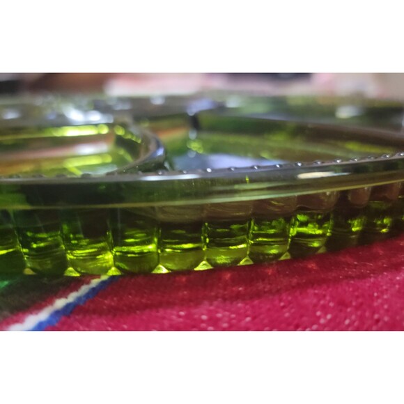 Indiana Green Glass Deviled Egg & Relish Dish‎ Serving Platter 13" Entertaining - Picture 9 of 11
